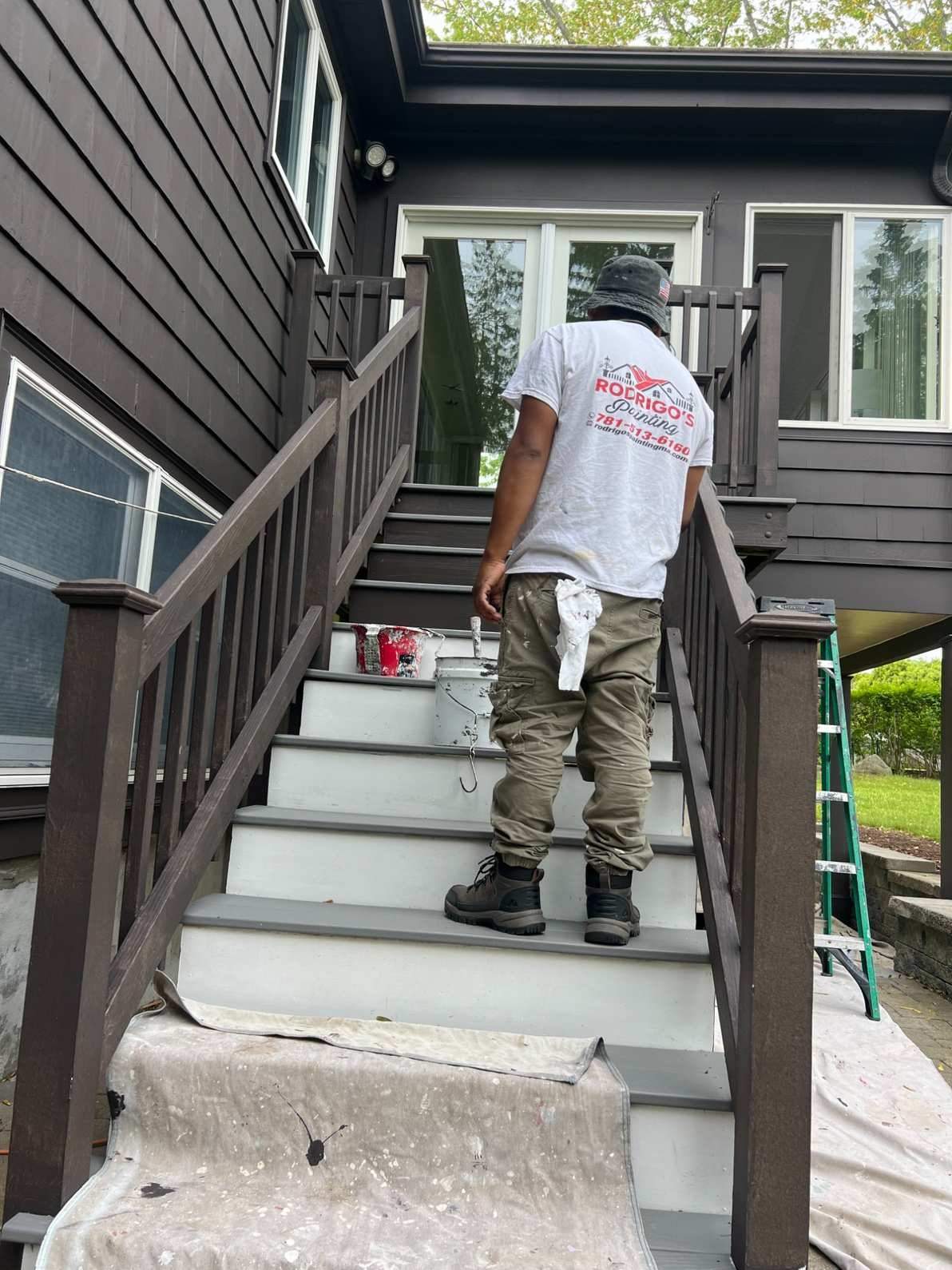 Deck stair railing painting in Salem, MA
