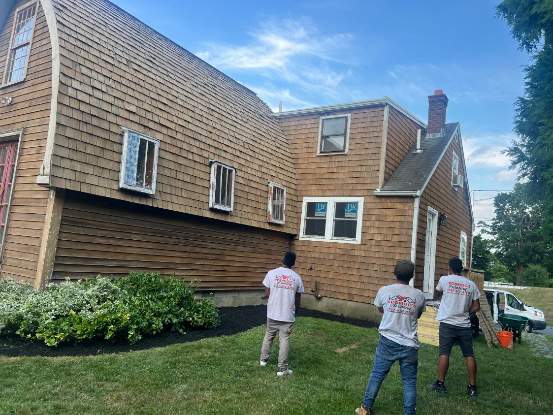 Cedar Shake Siding Restoration Before Exterior Painting: A Homeowner's Guide cedar shake siding restoration Professional cedar shake siding restoration and exterior preparation by Rodrigo's Painting before house painting.
